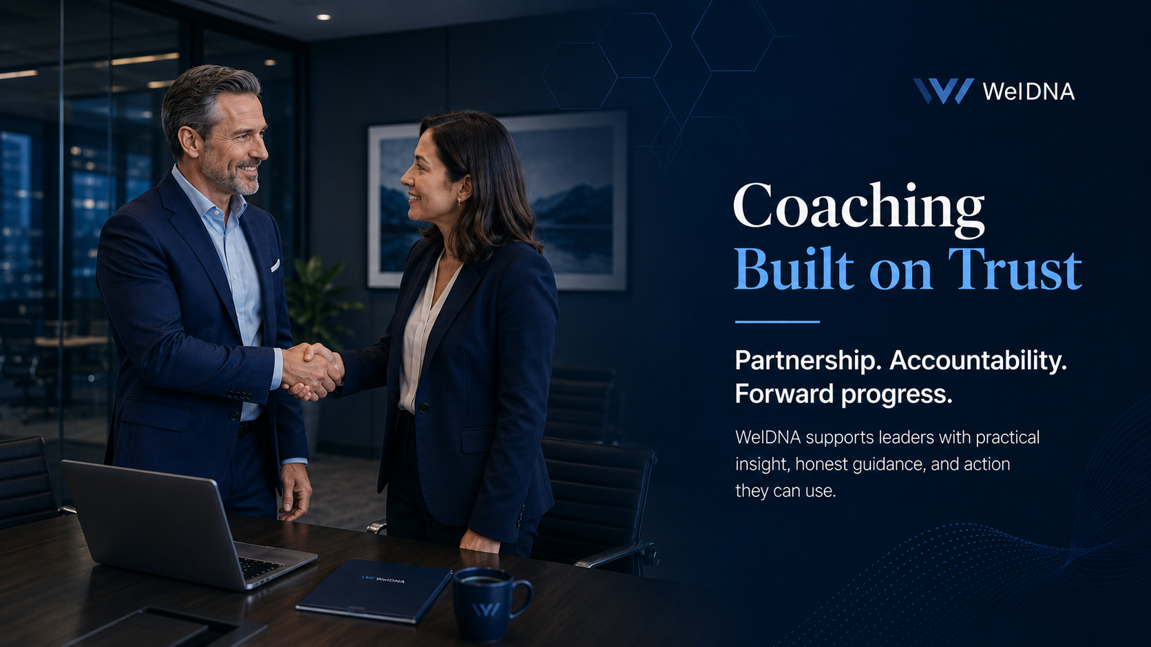 WelDNA coaching built on trust with a professional handshake