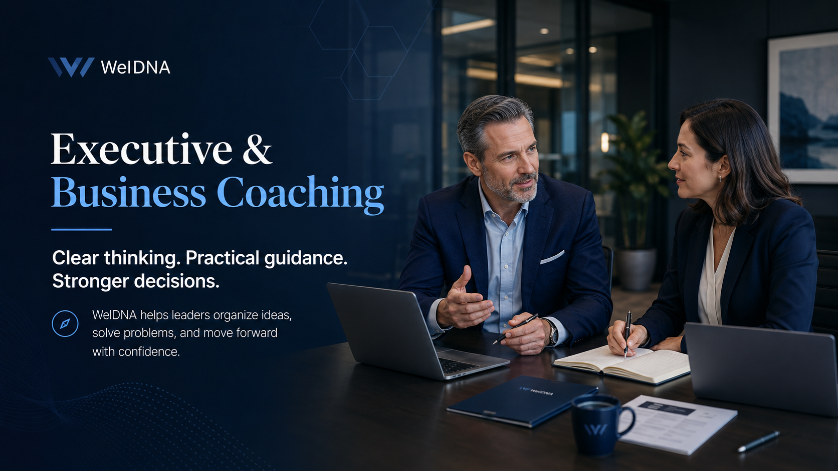 Executive and business coaching meeting at a conference table