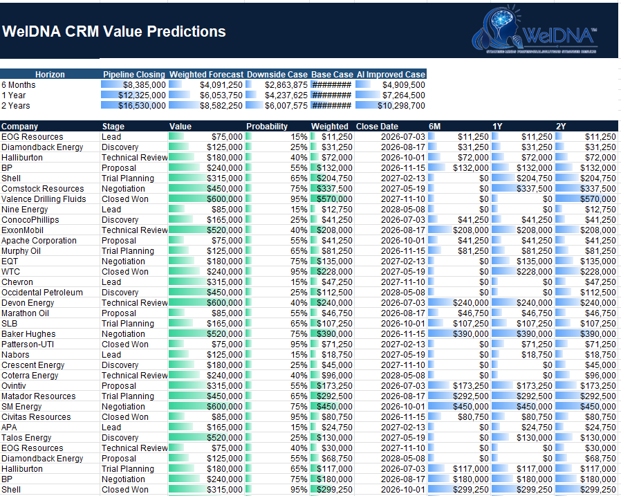 WelDNA CRM Value Predictions dashboard